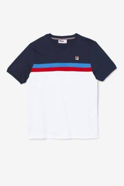 Fila Exempt Crew Miesten T Paidat Valkoinen Laivastonsininen Sininen Punainen | Fila851QS