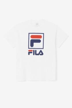Fila Stacked Tee Miesten T Paidat Valkoinen Laivastonsininen Punainen | Fila890EQ