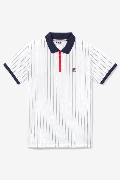 Fila Bb1 Miesten Pikeepaita Valkoinen Laivastonsininen Punainen | Fila569TA