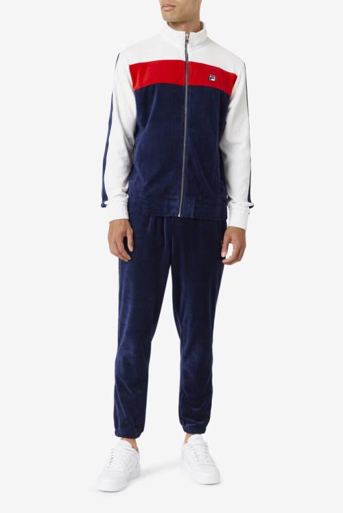 Fila Brice Velour Miesten Housut Laivastonsininen Valkoinen Punainen | Fila135LZ