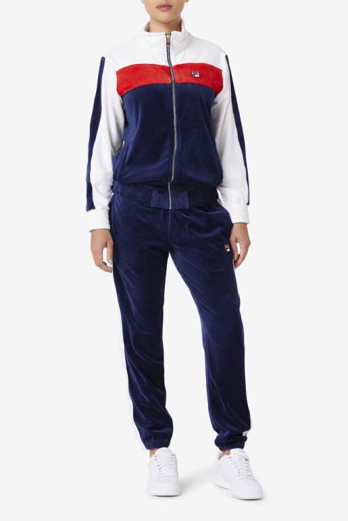Fila Brice Velour Miesten Housut Laivastonsininen Valkoinen Punainen | Fila135LZ