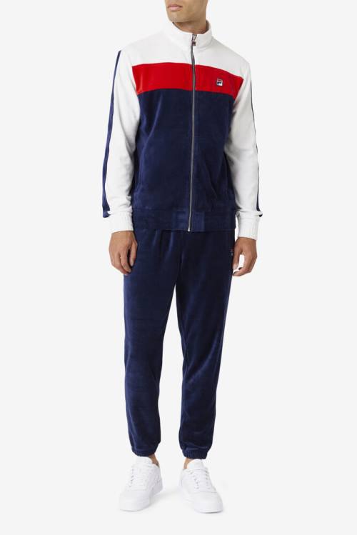 Fila Brice Velour Miesten Takki Laivastonsininen Valkoinen Punainen | Fila653VS