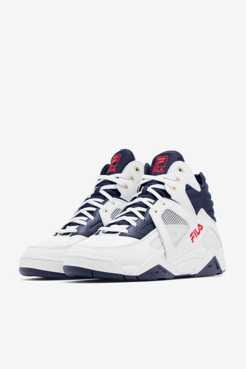 Fila Cage Mid Miesten Koripallokengät Valkoinen Punainen Sininen | Fila519XC