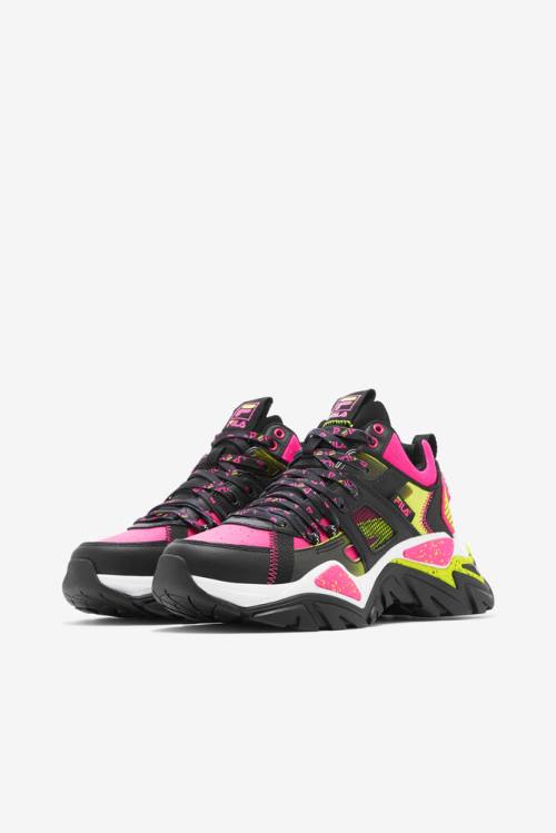 Fila Cage Mid Mixed Media Naisten Tennarit Mustat Valkoinen Pinkki | Fila981WA