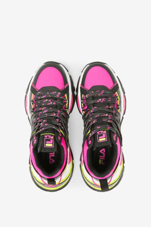 Fila Cage Mid Mixed Media Naisten Tennarit Mustat Valkoinen Pinkki | Fila981WA