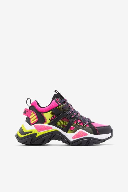 Fila Cage Mid Mixed Media Naisten Tennarit Mustat Valkoinen Pinkki | Fila981WA