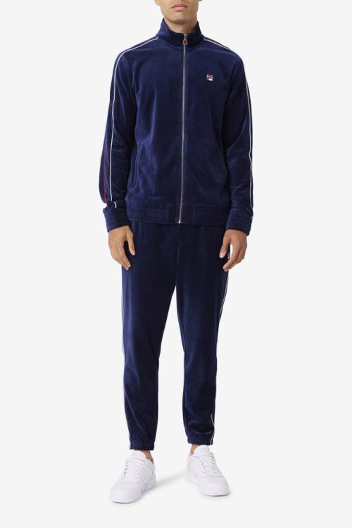 Fila Deverall Velour Miesten Housut Laivastonsininen Valkoinen Punainen | Fila740IM