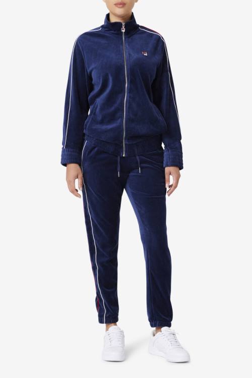 Fila Deverall Velour Miesten Housut Laivastonsininen Valkoinen Punainen | Fila740IM