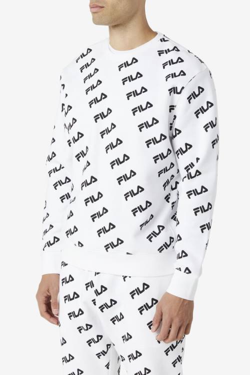 Fila Diagonal Logo Crew Miesten Puserot Valkoinen Mustat | Fila279QW