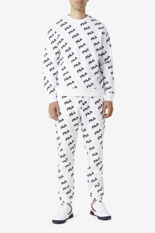 Fila Diagonal Logo Crew Miesten Puserot Valkoinen Mustat | Fila279QW