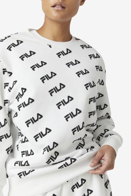 Fila Diagonal Logo Crew Naisten Puserot Valkoinen Mustat | Fila348CJ