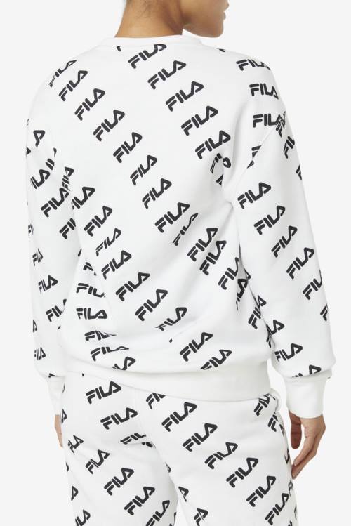 Fila Diagonal Logo Crew Naisten Puserot Valkoinen Mustat | Fila348CJ