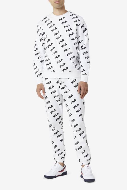 Fila Diagonal Logo Jogger Miesten Housut Valkoinen Mustat | Fila075TF