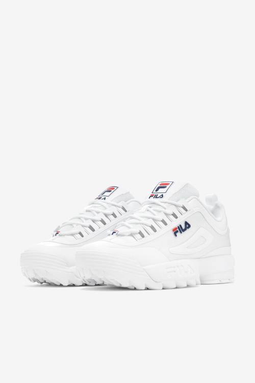 Fila Disruptor 2 Miesten No-sew Tennarit Valkoinen Laivastonsininen Punainen | Fila519CF