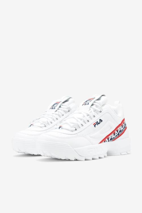 Fila Disruptor 2 Miesten Premium Logo Tape Tennarit Valkoinen Laivastonsininen Punainen | Fila593RZ