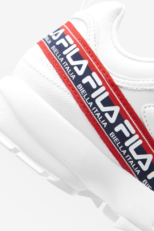 Fila Disruptor 2 Miesten Premium Logo Tape Tennarit Valkoinen Laivastonsininen Punainen | Fila593RZ