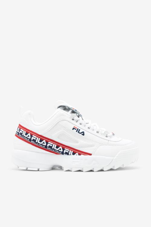 Fila Disruptor 2 Miesten Premium Logo Tape Tennarit Valkoinen Laivastonsininen Punainen | Fila593RZ