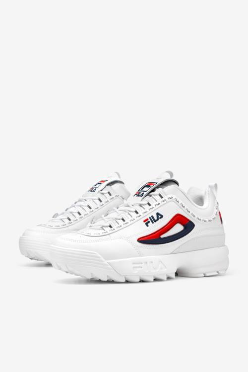 Fila Disruptor 2 Miesten Premium Repeat Tennarit Valkoinen Laivastonsininen Punainen | Fila491SH
