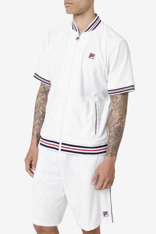 Fila Estudio Velour Miesten Takki Valkoinen Laivastonsininen | Fila769GA