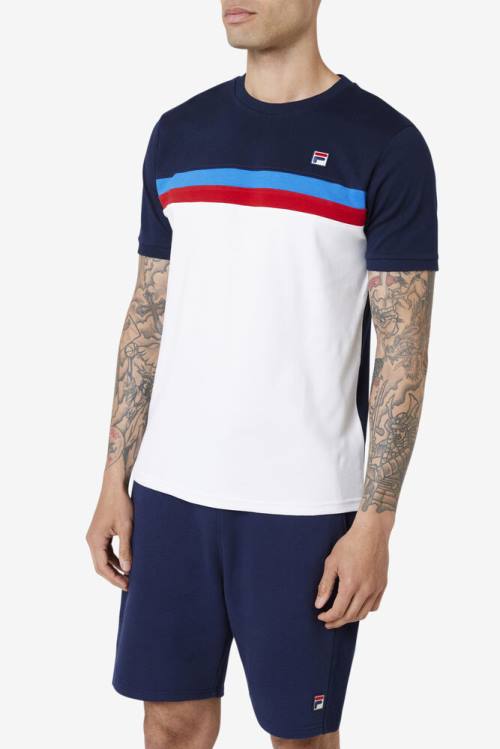 Fila Exempt Crew Miesten T Paidat Valkoinen Laivastonsininen Sininen Punainen | Fila851QS