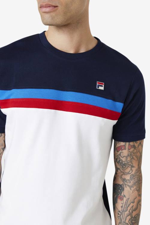Fila Exempt Crew Miesten T Paidat Valkoinen Laivastonsininen Sininen Punainen | Fila851QS