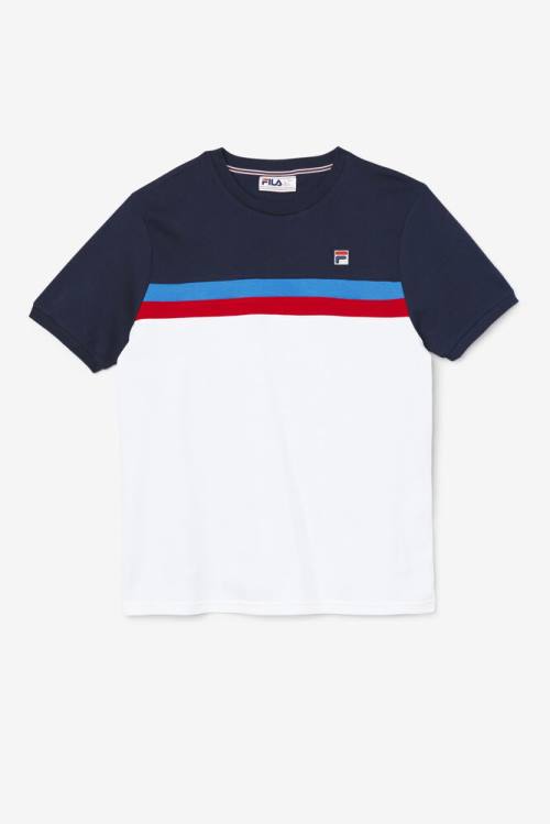 Fila Exempt Crew Miesten T Paidat Valkoinen Laivastonsininen Sininen Punainen | Fila851QS