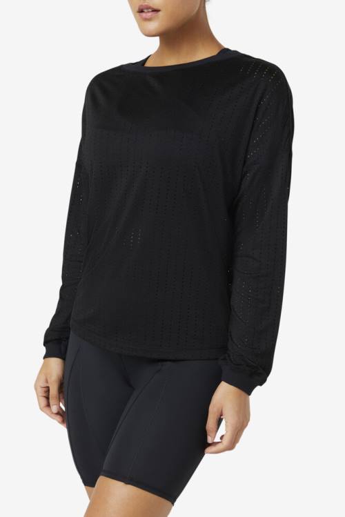 Fila Fi-lux Mesh Long Sleeve Top Naisten T Paidat Mustat | Fila670IE