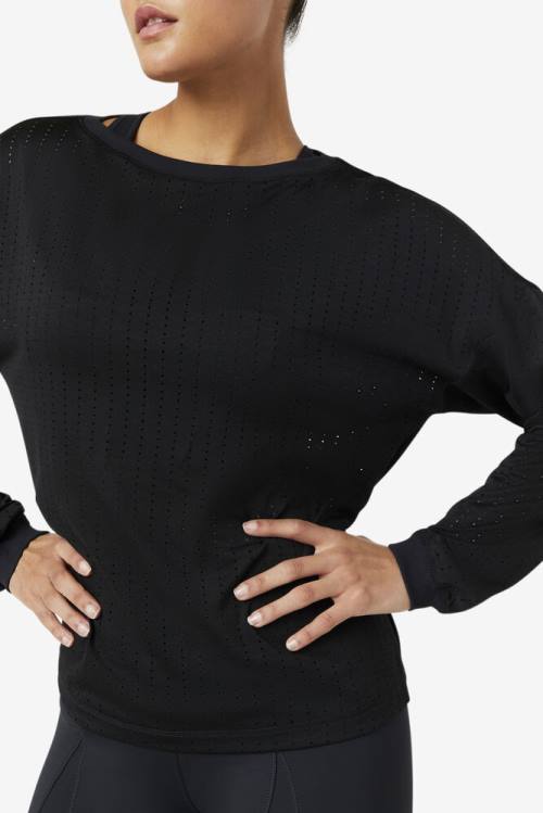 Fila Fi-lux Mesh Long Sleeve Top Naisten T Paidat Mustat | Fila670IE