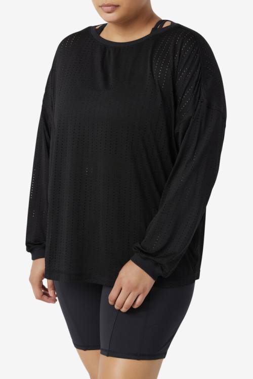 Fila Fi-lux Mesh Long Sleeve Top Naisten T Paidat Mustat | Fila836ZS
