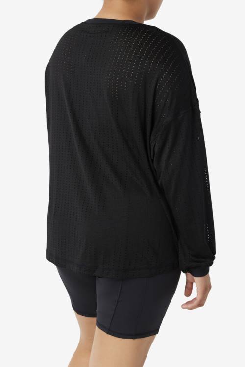 Fila Fi-lux Mesh Long Sleeve Top Naisten T Paidat Mustat | Fila836ZS