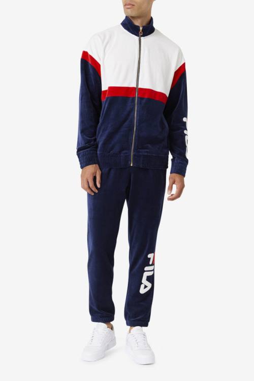 Fila Mansur Velour Miesten Housut Laivastonsininen Valkoinen Punainen | Fila059BT