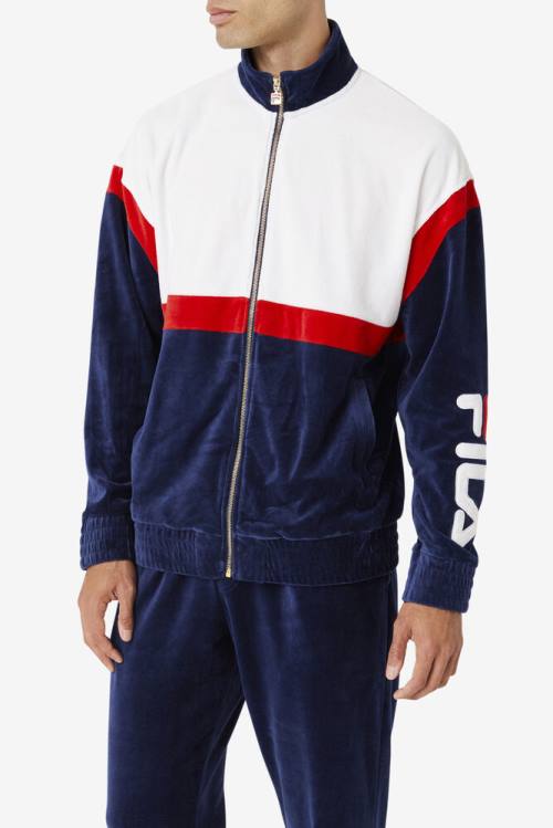 Fila Mansur Velour Miesten Takki Laivastonsininen Valkoinen Punainen | Fila103BV