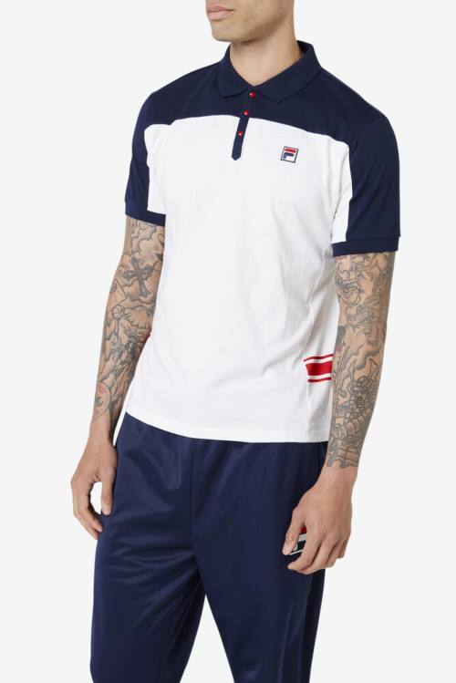 Fila Mivvi Miesten Pikeepaita Valkoinen Laivastonsininen Punainen | Fila037FR