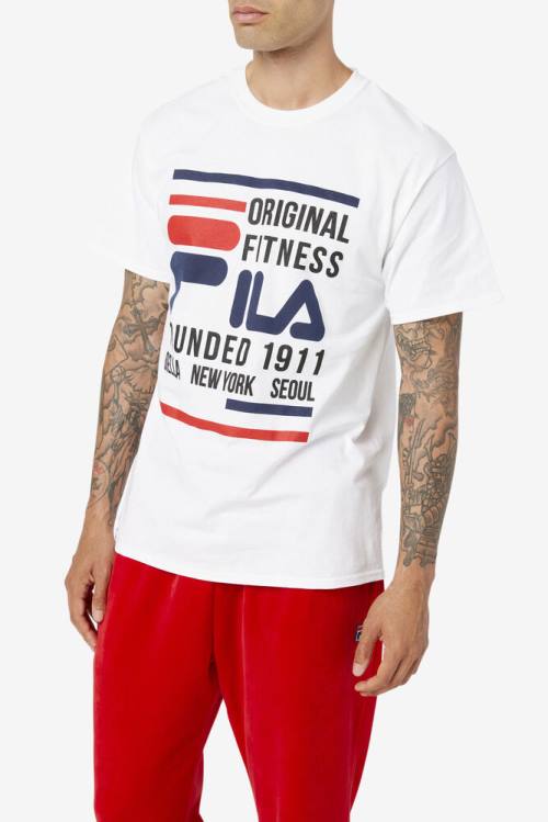 Fila Original Fitness Tee Miesten T Paidat Valkoinen Laivastonsininen Punainen | Fila721KN