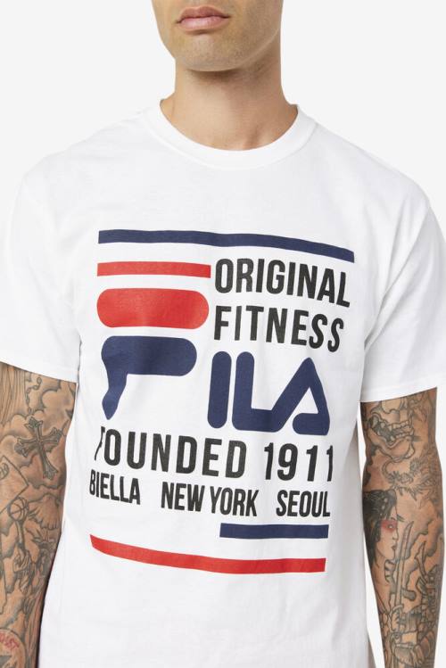Fila Original Fitness Tee Miesten T Paidat Valkoinen Laivastonsininen Punainen | Fila721KN