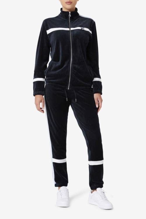 Fila Ravid Velour Miesten Housut Mustat Valkoinen | Fila014KB