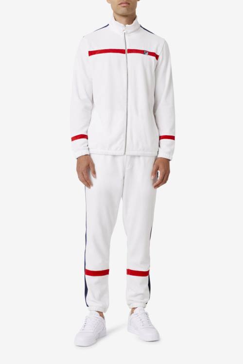 Fila Ravid Velour Miesten Housut Valkoinen Laivastonsininen Punainen | Fila814SJ