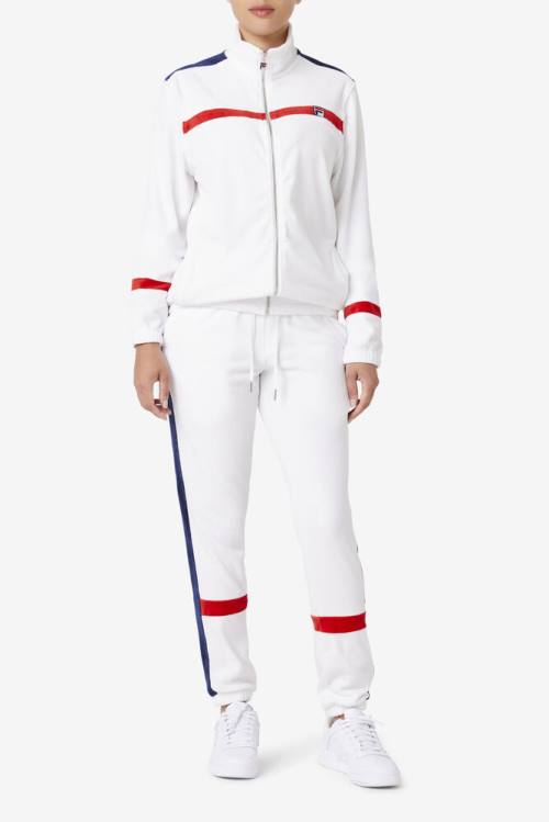 Fila Ravid Velour Miesten Housut Valkoinen Laivastonsininen Punainen | Fila814SJ
