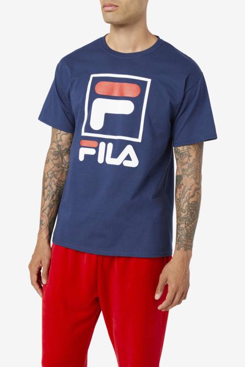 Fila Stacked Tee Miesten T Paidat Laivastonsininen Valkoinen Punainen | Fila783DC