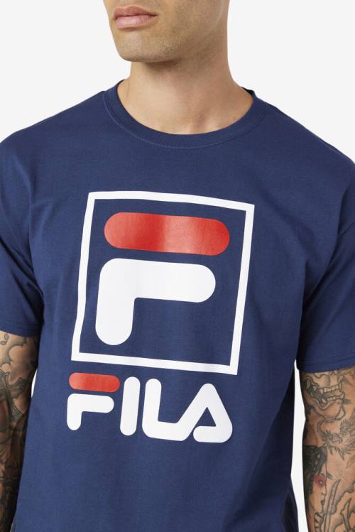 Fila Stacked Tee Miesten T Paidat Laivastonsininen Valkoinen Punainen | Fila783DC
