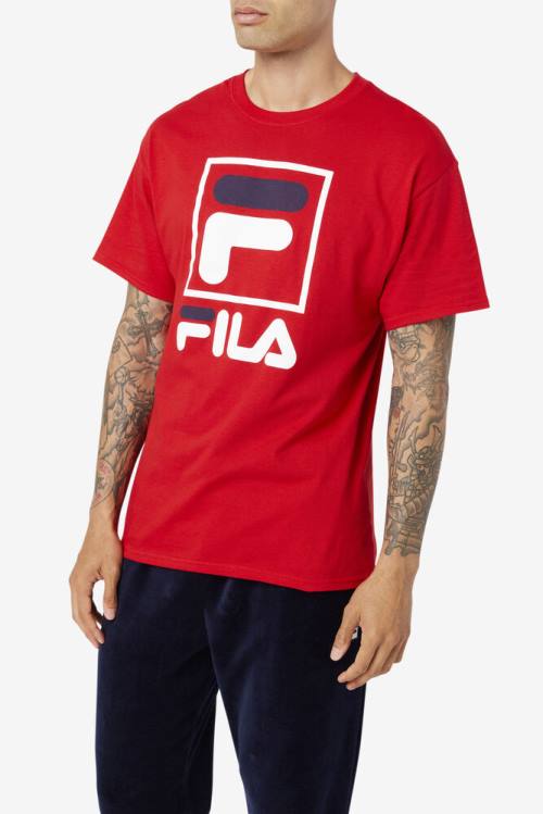 Fila Stacked Tee Miesten T Paidat Punainen Valkoinen Laivastonsininen | Fila801QA