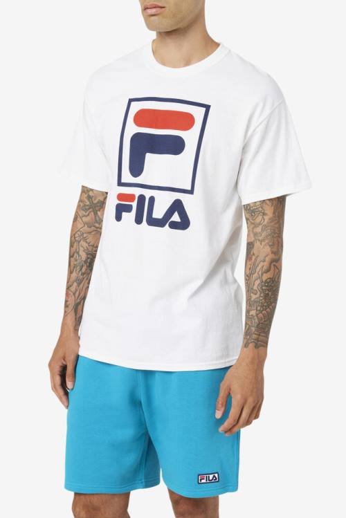 Fila Stacked Tee Miesten T Paidat Valkoinen Laivastonsininen Punainen | Fila890EQ