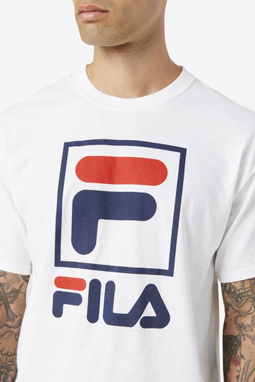 Fila Stacked Tee Miesten T Paidat Valkoinen Laivastonsininen Punainen | Fila890EQ