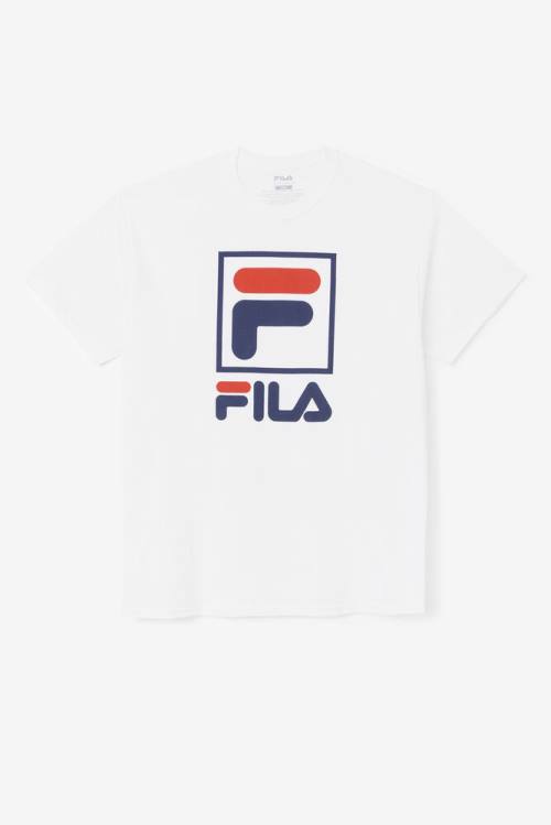 Fila Stacked Tee Miesten T Paidat Valkoinen Laivastonsininen Punainen | Fila890EQ