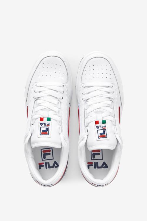 Fila T-1 Mid Miesten Tennarit Valkoinen Laivastonsininen Punainen | Fila089XL