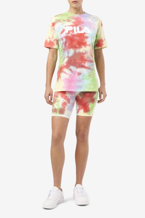 Fila Taima Tie Dye Bike Naisten Shortsit Vihreä Valkoinen Punainen | Fila231ZJ