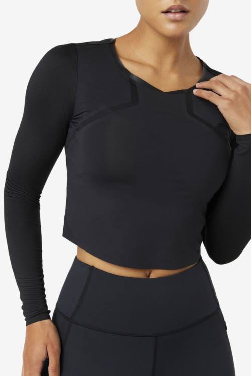 Fila Uplift Long Sleeve Crop Naisten Topit Mustat | Fila769FS