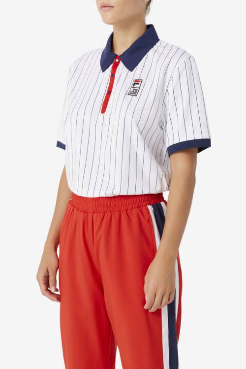 Fila X The Museum Bb1 Naisten Pikeepaita Valkoinen Laivastonsininen Punainen | Fila502VH