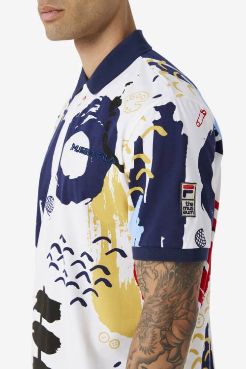 Fila X The Museum Printed Naisten Pikeepaita Valkoinen Laivastonsininen Punainen | Fila517SH