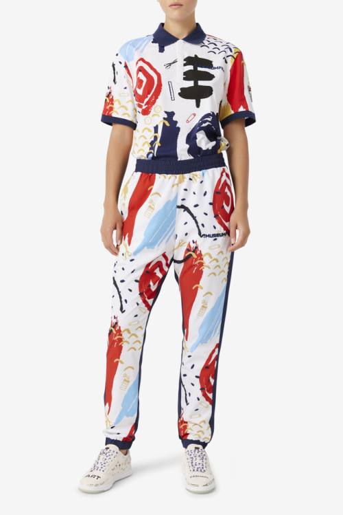 Fila X The Museum Printed Naisten Pikeepaita Valkoinen Laivastonsininen Punainen | Fila517SH